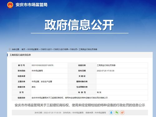 安徽省安慶市市場監(jiān)管局 三起行政處罰案例公示，聚焦商標(biāo)侵權(quán)與特種設(shè)備安全隱患